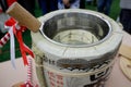 Shallow depth of field selective focus details with a traditional Japanese sake barrel after the Sake Barrel Ceremony Ã¢â¬ÅKagami-