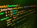Shallow depth of field, selective focus effect. Abstract screen of web developer. Screenshot with random parts of program code. Royalty Free Stock Photo