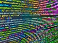 Shallow depth of field, selective focus effect. Abstract IT technology background. Modern tech. Software and PHP and field. Royalty Free Stock Photo