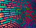 Shallow depth of field, selective focus effect. Css3 code on a colorful background. Background of software developer script. Royalty Free Stock Photo