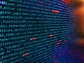 Shallow depth of field, selective focus effect. Mobile app developer. Modern application Source abstract algorithm concept. Code Royalty Free Stock Photo