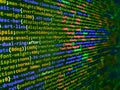 Shallow depth of field, selective focus effect. Writing programming functions on laptop. Software background technology. Web Royalty Free Stock Photo