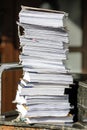 Shallow depth of field selective focus image with a pile of files