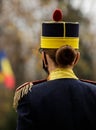 Shallow depth of field selective focus image with Michael the Brave 30th Guards Brigade female soldier during a ceremony on a