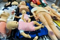 Shallow depth of field selective focus image with plastic dummies babies and adults used for CPR training