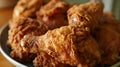 Shallow depth of field (selective focus) image with tasty fired chicken. Generative AI