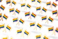 Shallow DOF focus on Rainbow LGBTQ flags group. Gay pride month symbol concept. on white background. 3D rendering