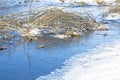 Shallow, fast, unfrozen river in winter