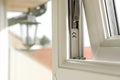 Shallow focus of CE marking seen within newly installed double glazed windows.