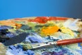 An artists paint palette and brush Royalty Free Stock Photo