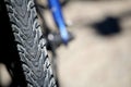 Shallow focus close up of a bicycle tyre or tire Royalty Free Stock Photo