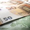 Shallow focus on close up view of a fifty euros banknote Royalty Free Stock Photo