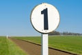 Shallow focus of a 1 furlong sign seen on a race horse training track. Royalty Free Stock Photo