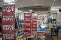 Shallow focus of Sales Banners seen within a well-known book store and stationary seller.