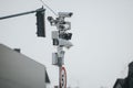 Shallow focus shot of multi-angle traffic cameras on the street pole