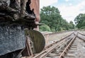 Shallow focus view of an abandoned British goods train in an advanced state of decay. Royalty Free Stock Photo