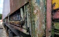 Shallow focus view of an abandoned British goods train in an advanced state of decay. Royalty Free Stock Photo