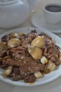 Shallow fried Beef mushroom dish