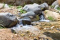 Shallow quiet stream flows in gorge Wadi Al Ghuwayr or An Nakhil and the wadi Al Dathneh near Amman in Jordan