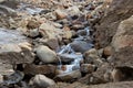 Shallow rocky mountain river. Kamchatka. Royalty Free Stock Photo