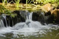 A clear shallow stream cascades over low rocks Royalty Free Stock Photo