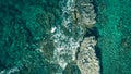 Shallow Turquoise Transparent Water With Rocks, Aerial View