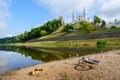 Shallowing of Western Dvina river bed due to dry summer, Vitebsk