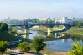 Shallowing of Western Dvina river bed due to dry summer, Vitebsk, Belarus