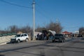 Shamakhi, Azerbaijan - January 07 2022- Traffic in a village and daily life in background