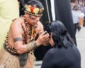 A shaman of Amazonian Quechua indigenous conducts an ceremony of purification