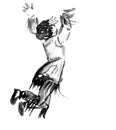 Shaman dance, ink drawing on white background Royalty Free Stock Photo