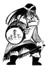 Shaman dance, ink drawing on white background Royalty Free Stock Photo