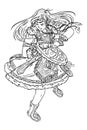 Shaman girl dancing with tambourine black and white sketch