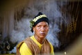 A shaman of Mah Meri tribe is preparing for Hari Moyang ritual at Pulau Carey Island, Selangor, Malaysia