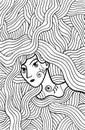 Shaman mystic girl with wavy hair. Doodle coloring page for adul