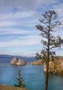 Shaman Rock, Cape Burhan, or Shamanka in autumn, Baikal lake, Russi