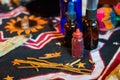 Shaman spiritual tools on the table close up