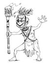 Shaman in tribal mask dancing ritual dance. Cartoon character.