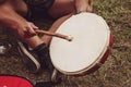 Shamanic drum player hands