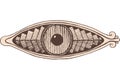 Shamanic eye - engraving style. Brown colored line artwork. Mystical occult witch eye. Shamanic sticker. Vector illustration