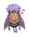 Shamanic owl with closed eyes illustration isolated on white background Royalty Free Stock Photo