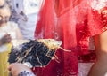 Shamanic tradition for good luck in rural Turkey. Incense of herb sticks smokes goes to young couples in a wedding ceremony