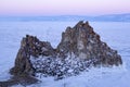 Shamanka. Olkhon island on winter Baikal lake at sunrise - Baikal, Siberia, Russia Royalty Free Stock Photo