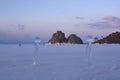 Shamanka. Olkhon island on winter Baikal lake at sunset - Baikal, Siberia, Russia Royalty Free Stock Photo