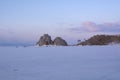 Shamanka. Olkhon island on winter Baikal lake at sunset - Baikal, Siberia, Russia Royalty Free Stock Photo