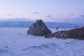 Shamanka. Olkhon island on winter Baikal lake at sunset - Baikal, Siberia, Russia Royalty Free Stock Photo