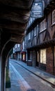 The Shambles, historic street of butcher shops dating back to medieval times. Now one of York`s main tourist attractions.