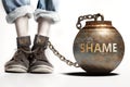 Shame can be a big weight and a burden with negative influence - Shame role and impact symbolized by a heavy prisoner`s weight