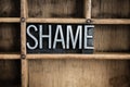 Shame Concept Metal Letterpress Word in Drawer Royalty Free Stock Photo