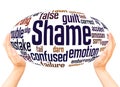 Shame word cloud hand sphere concept